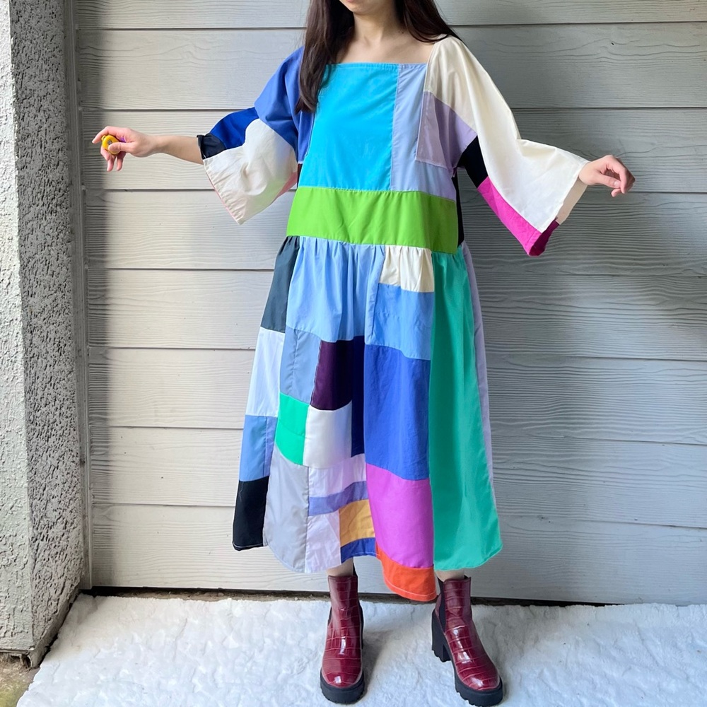 Handmade Quilted Patchwork Colorblock Dress SKU 12157 - Picture 4 of 14